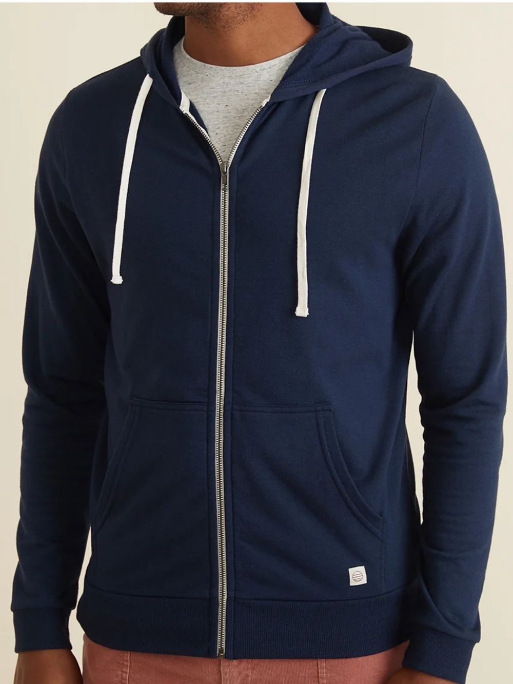 Marine Layer Men's Zip Hoodie - Navy with White Drawstrings
